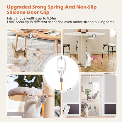Rechargeable Electric Cat Teaser – Interactive Door Clip Teaser for Cats, 2 Motion Modes (360° Spin & Irregular Jumping), Smart Auto Cat Toy for Exercise & Fun (Grey)