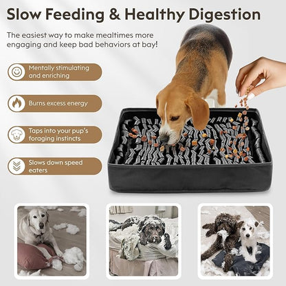 Snuffle Mat for Dogs, Dog Puzzle Mat, Interactive Dog Toys for Enrichment,Sniff Mats with Non-Slip Backing,Portable Design Easy to Store (Black, 14" X 12"-Portable)