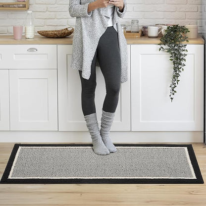 GRANNY SAYS Kitchen Mats for Floor, Kitchen Rugs Non Slip Washable, Runner Rugs for Kitchen Floor, 59" x 17.7", Stain Resistant Comfort Standing Mat Made of 100% Polypropylene, Black - White Stripes