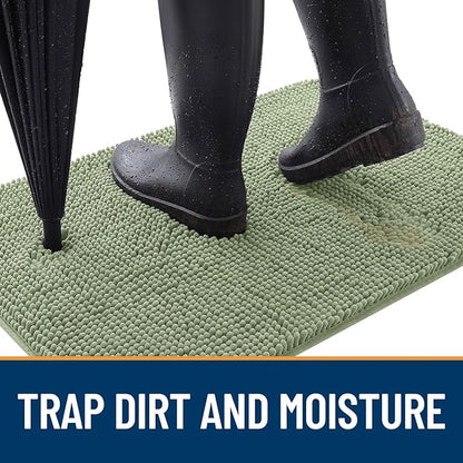 OLANLY Dog Door Mat Set 2-Piece 36x24, Absorbs Moisture and Dirt, Absorbent Non-Slip Washable Doormat, Quick Dry Chenille Mud Mat for Dogs, Entry Indoor Entryway Carpet for Inside Floor, Sage Green