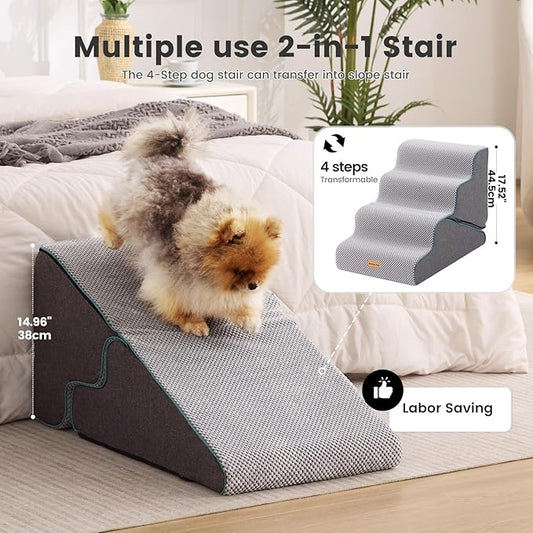 Gardner Pet Dog Stairs for Small Dogs 17.5" H, 2 in 1 Transformable 4-Step Pet Stairs and ramp, Dog Steps for Couch bed (19~22 in) with Durable Non-Slip Waterproof Cover and CertiPUR-US Certified Foam
