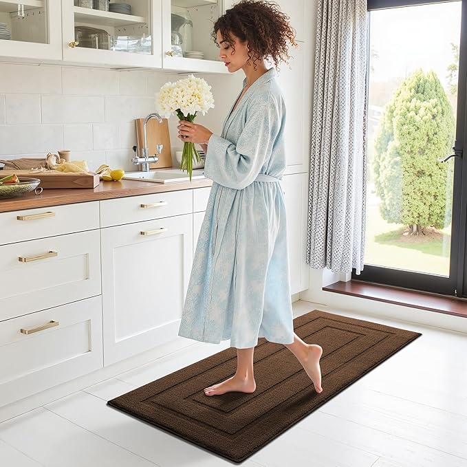 GRANNY SAYS Kitchen Mats for Floor Resist Dirt Kitchen Rugs Non Slip Washable, Long Rug Runner for Sink Laundry Thick Durable Polypropylene Comfort Standing, 47" x 20", Dark Brown