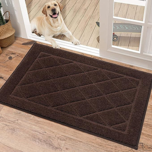 BEQHAUSE Dirt Trapper Door Mat 20" x 32", Doormat Non-Slip Entryway Rugs Washable, Dog Door Mat Stain Resistant and Absorbent Welcome Floor Mat for Front Back Door, Mud Wet Shoes & Paws, Brown
