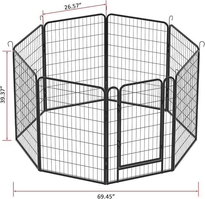 Dog Playpen Indoor - Pet Fence Puppy Exercise Pen for Yard Gate 6/8/12/16Panel Heavy Duty Crates with Doors Metal Dog Pen for Camping Outdoor, Small/Medium Pets (27.76 x 39.37 Inch, Black 8 Panels)