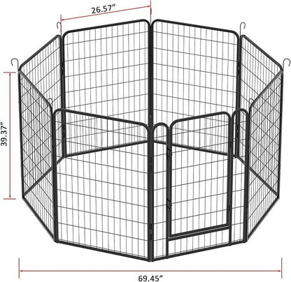 Dog Playpen Indoor - Pet Fence Puppy Exercise Pen for Yard Gate 6/8/12/16Panel Heavy Duty Crates with Doors Metal Dog Pen for Camping Outdoor, Small/Medium Pets (27.76 x 39.37 Inch, Black 8 Panels)