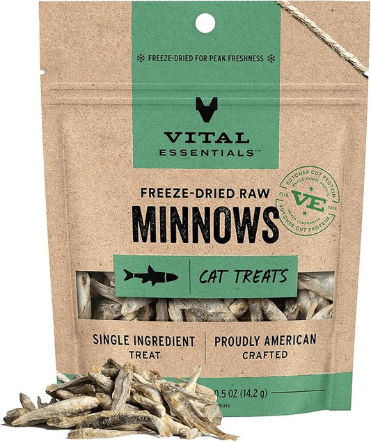 Vital Essentials Freeze Dried Minnows Cat Treats | Single Ingredient | Premium Quality | Grain Free, Healthy Treats for Cats, 0.5 oz Bag