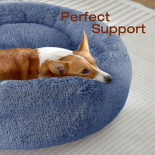 JOLLYVOGUE Dog & Cat Bed, Calming Anti-Anxiety Pet Bed for Small Dogs, Fluffy Donut Cushion for Small and Medium Pets (20")