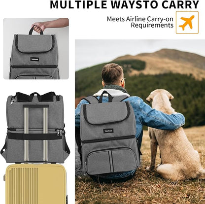 Dog Bags for Traveling Pet Diaper Bag Airline Approved Dog Food Travel Bag with 2 Food Storage Containers Bag Pet Camping Essentials Hiking Accessories Gift Gray
