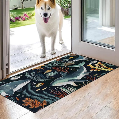 Shark Indoor Door Mat,Black Ocean Fish Floor Doormat,17x29.5in,Non Woven Non Slip Rubber Backing Animal Cartoon Rug for Porch Insider,Bedroom,Kitchen,Doormats Gifts,Rv Camper Decor