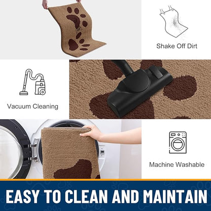 Smiry Dog Door Mat for Muddy Paws, Absorbs Moisture and Dirt, Low-Profile Entryway Mat with Non-Slip Backing, Entry Indoor Outdoor Doormat for Inside Floor (40x32 Inches, Beige, Paw)