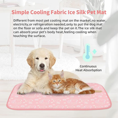 NWK Pack of 4 Pet Cooling Mat - Ice Silk Cooling Mat for Dogs & Cats Portable & Washable Pet Cooling Blanket, Car Seats, Beds for Summer (4pcs, Pink Cat, 20’’ X 16’’ X 0.3)