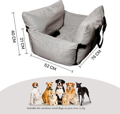 Johnear Dog Car Seat for Medium Pets Under 55 lbs - Pet Booster Travel Bed With 2 Pockets and Safety Leash, Detachable Washable Carrier Handbag Cushion Couch 30*20.5 inches