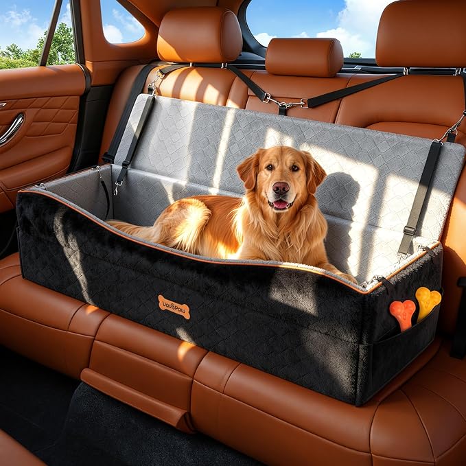 Car Seat for Large Dog, Dog Booster Seats for 2 Medium or 3 Small Dogs Under 100Lbs, Pet Car Seats with 2 Safety Leashes, Dogs Sofa Bed Cushion Add Thick Sponge, Pet Cars Carrier for Travel