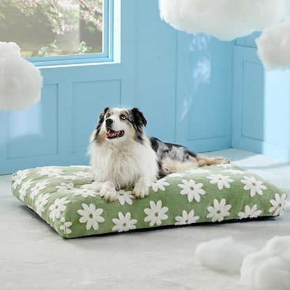 LE SURE XLarge Dog Bed-Thick Shredded Chopped Foam Pet Bed as Gift for Indoor with Removable Cover, Cute Modern Fuzzy Plush & Anti Slip Bottom, Green