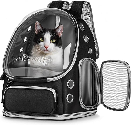 Pawstrip Cat Backpack Carrier with Large Space Bubble Window, Airline Approved Breathable Pet Carrier for Small Dogs Cats up to 15lbs, Foldable for Travel Hiking & Outdoor Use