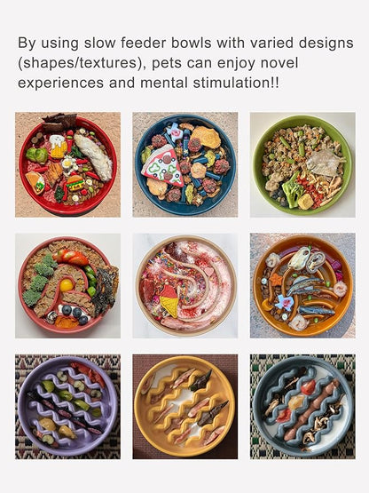 Ceramic Maze Dog Slow Feeder with Non-Slip Silicone Rim – Heavy-Duty Stoneware Bowl with Puzzle Pattern for Bloating & Obesity Prevention (Orange-M)