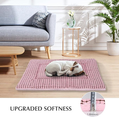 BVAGSS Reversible Dog Crate Pad, Memory Foam Pet Bed Mat, Soft Warm Machine Washable Sleeping Kennel Mattress for Small Medium Large Dogs XH079 (42''x28''x1.6'',Pink)