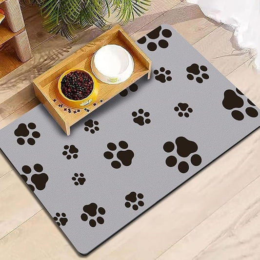 Pet Feeding Mat Dog Cat Food Mat for Floors Waterproof Food and Water Bowl Mats for Indoor Absorbent Non-Slip Dog Food Mat Quick Dry Pet Food Mats 12x20in Light Gray