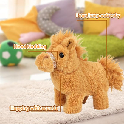 Easfan Walking Pony Toy Plush Interactive Pony with Sound Tail Wagging Stuffed Animal Christmas Birthday Gifts for Kids Toddlers