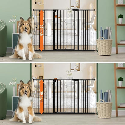 keny 36" Extra Tall Baby Gate for Stairs, 29"-55" Wide Auto Close Dog Gate for Doorways, Pressure Mounted Easy Walk Through Pet Gate with Door, Black