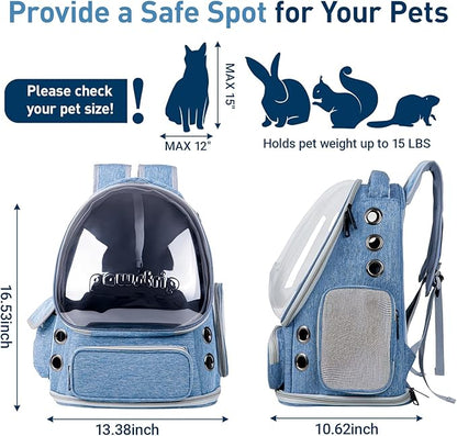 Pawstrip Cat Backpack Carrier with Large Space Bubble Window, Airline Approved Breathable Pet Carrier for Small Dogs Cats up to 15lbs, Foldable for Travel Hiking & Outdoor Use
