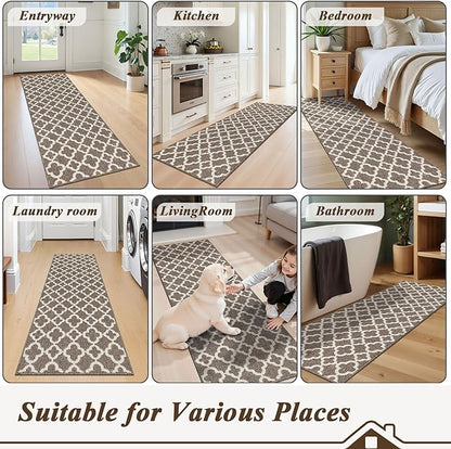 U'Artlines Runner Rug for Hallway 2×6feet Non Slip Kitchen Floor Carpet Runners Brown Geometric Pattern Machine Washable Area Rug for Entryway Bathroom