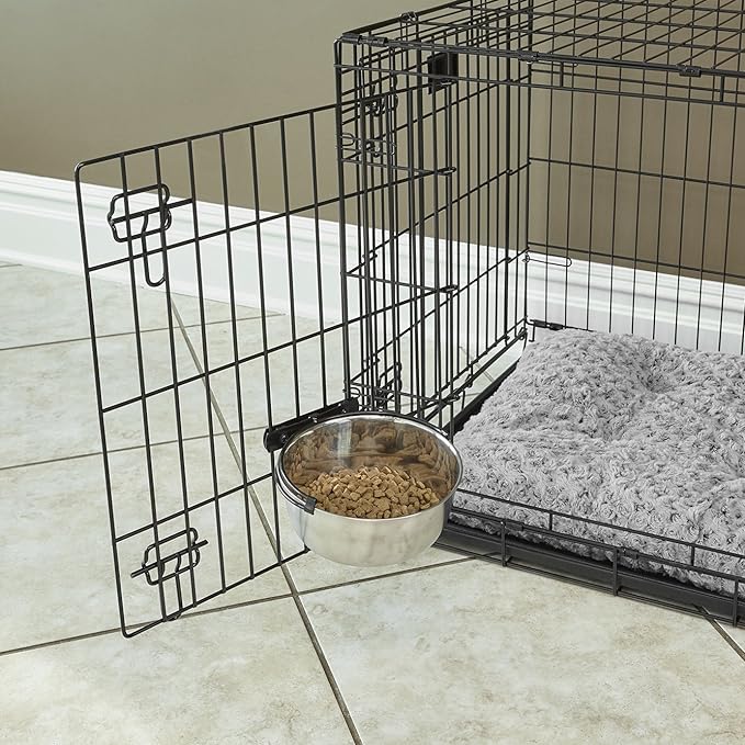 MidWest Homes for Pets Snap'y Fit Stainless Steel Food or Water Bowl, Holds 20 Ounces, Mounts to Wire Crates, No-Tip Design, Rust-Resistant, for Small Dogs and Cats