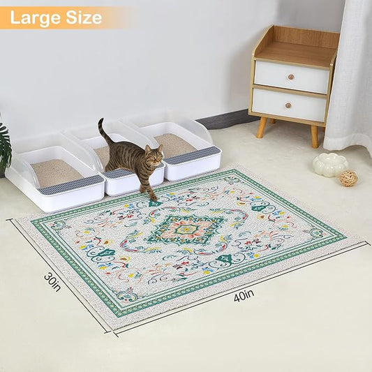 Glittme Cat Litter Mat with Non-Slip Bottom Litter Box Mat 40"X30" Litter Trapping Mat Easy to Clean Washable Cat Food Mat for Kitty,XL