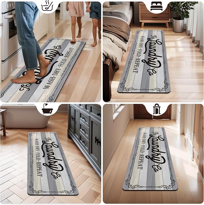 Pauwer Laundry Room Rug Runner 20"x60" Waterproof Rubber Laundry Mat Non Slip Kitchen Mats for Floor Washable Floor Mat Runner Rug for Farmhouse Mudroom Washroom Bathroom Decor