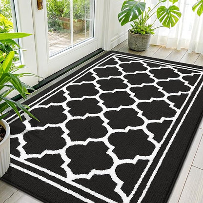 Buganda Large Indoor Door Mat, Dirt-Resistant and Absorbent Doormat, Anti-Slip, Low Profile Floor Mats for Inside Entryway, Front, and Back Door Entrance (71x47 Inches, Black)