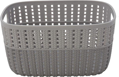 Simplify 2 Tone Sailor Knot Plastic Storage Tote | Decorative Basket | Closet Organization | De-clutter | Accessories | Toys | Bathroom Organization | Small | Grey/Grey