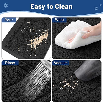 Smiry Cat Litter Box Mat 30x17, Non-Slip Water Resistant Litter Trapping Mat, Easy Clean Less Waste and Urine-Locking Cat Carpet for Indoor, Black