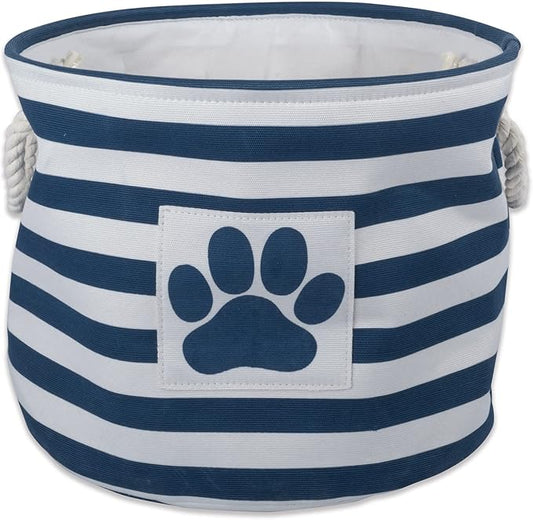 Bone Dry Pet Storage Collection Striped Paw Patch Bin, Large Round, Navy