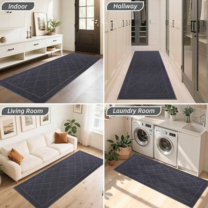 BEQHAUSE Dirt Trapper Door Mat 32" x 72", Doormat Non-Slip Entryway Rugs Washable, Dog Door Mat Stain Resistant and Absorbent Welcome Floor Mat for Front Back Door, Mud Wet Shoes & Paws, Dark Grey
