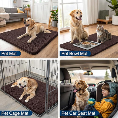 Smiry Dog Door Mat for Muddy Paws 59x32, Absorbs Moisture and Dirt Doormat, Non-Slip Washable Quick Dry Chenille Front Door Mat Indoor Entrance, Entryway Carpet for Inside Floor, Brown
