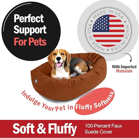 Majestic Pet 32 Inch Suede Calming Dog Bed Washable – Cozy Soft Round Dog Bed with Spine Support for Dogs to Rest Their Head - Fluffy Donut Dog Bed 32x23x7 (Inch) - Round Pet Bed Medium – Rust (2025)