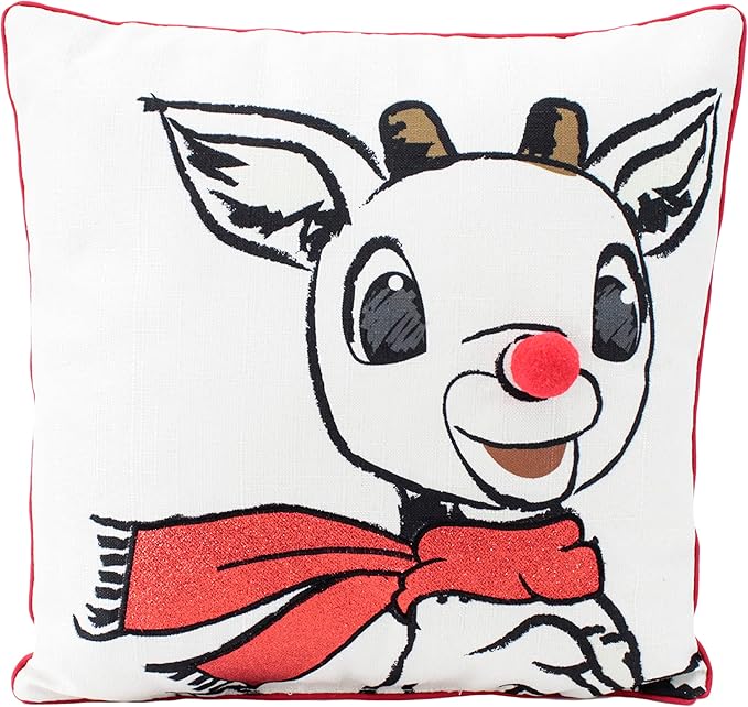 DanDee Rudolph The Red-Nosed Reindeer | 14" Officially Licensed & Collectible Decorative Pillow | Rudolph, White