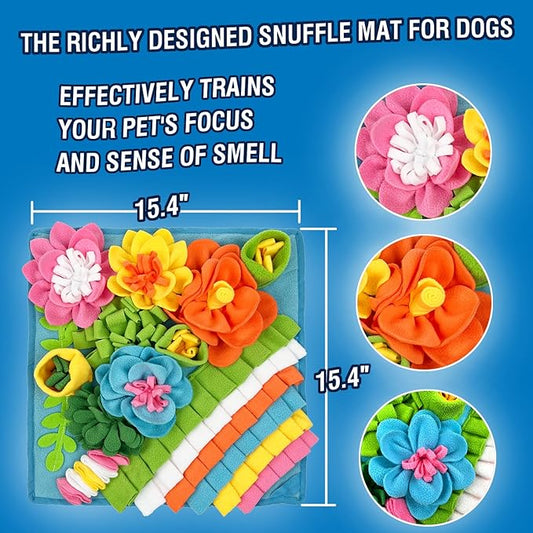 Snuffle Mat for Dogs, 15.4''*15.4'' for Small & Medium, Fleece Mentally Stimulating Toys for Dogs Cats Rabbits, Helps Control Eating Speed and Train Scent Detection (Lightweight Style)