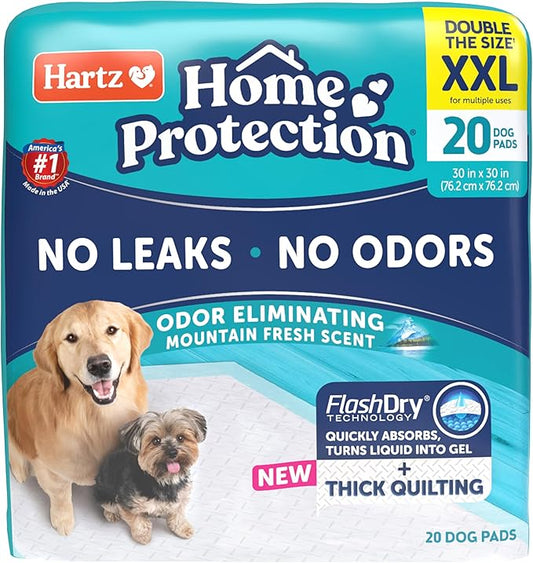 Hartz Home Protection Super Absorbent Odor Eliminating Mountain Fresh Scented No Leak Dog Pads, XXL 20 Count