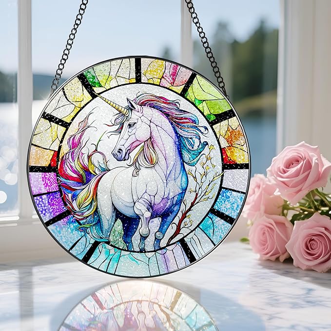 Stained Glass Window Hanging, Stained Glass Suncatcher, Unicorn Sun Catcher, Window Decor, Unicorn Gift, Gifts for Mothers Day, Christmas or Birthday Gift, Gifts for Her Mom Grandmother Daughter