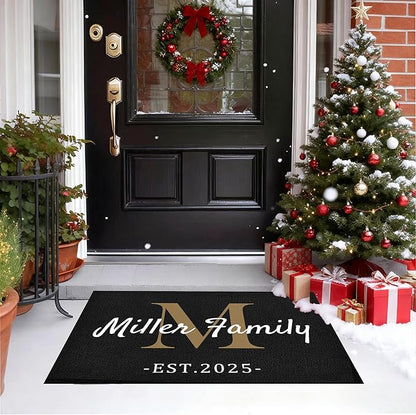 Custom Doormat with Family Name Year Personalized Entryway Door Mat Front Door Mat for Outdoor Decor Entrance Mat Customised Rug Christmas Housewarming Gift with Anti-Slip Backing