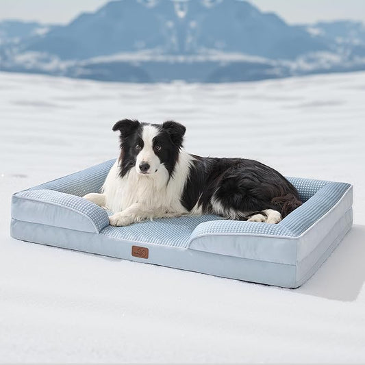 Bedsure Orthopedic Dog Beds Large Sized Dog - Washable Large Dog Cat Bed Waterproof, Comfort Dogs Couch Sofa with Washable Removable Cover, Pet Bed with Nonskid Bottom, Cooling Blue, 35"