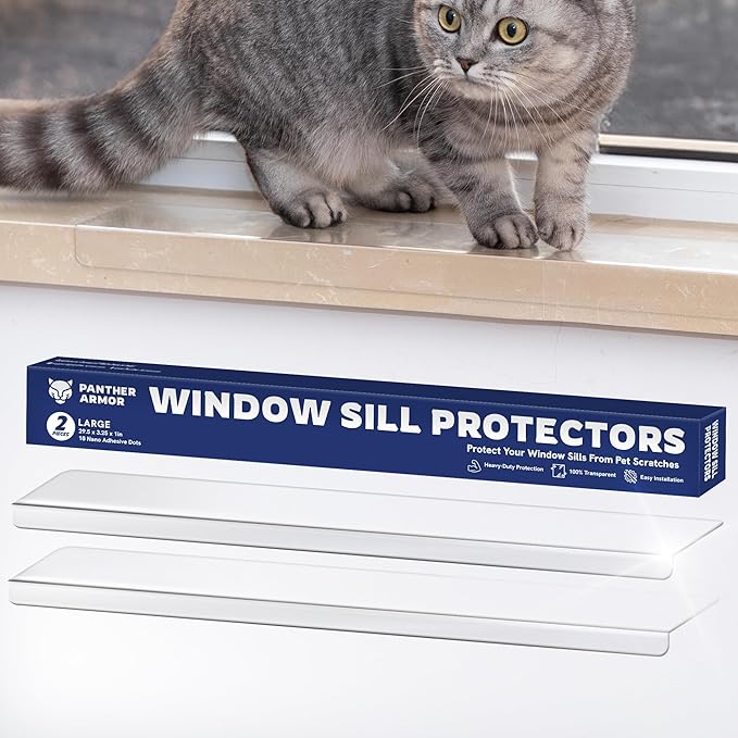 Panther Armor Window Sill Protector 2 Pack, Window Sill Cover and Windowsill Protector for Dogs and Cats, Clear Window Ledge Protector, Fits 29.5 x 3.25 Inch Sills, Easy Stick On Install, Large