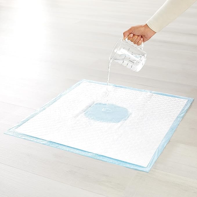 Amazon Basics Heavy Duty Absorbent Dog and Puppy Pee Pads with 5-Layer Leak-Proof Design and Quick-Dry Surface for Potty Training, X-Large, 34 x 28 Inches, Blue & White, 10-Count