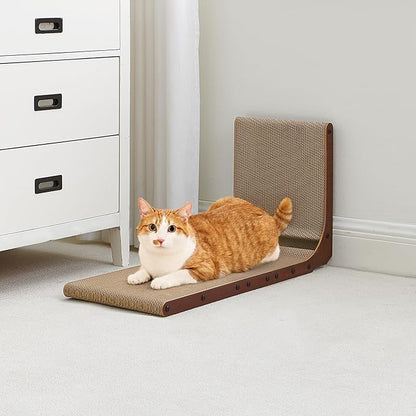 EHEYCIGA Cardboard Cat Scratcher for Indoor Kitten Cats, 19 Inch L Shaped Vertical Cat Scratching Board with Ball Cat Toy, Small Cat Scratcher Pad, Dark Brown