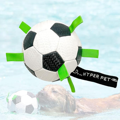 Hyper Pet Grab Tabs Dog Soccer Ball with Straps (7.5") Indoor or Outdoor; Interactive Durable Fetch Ball with Tug Toy for All Dog Breeds