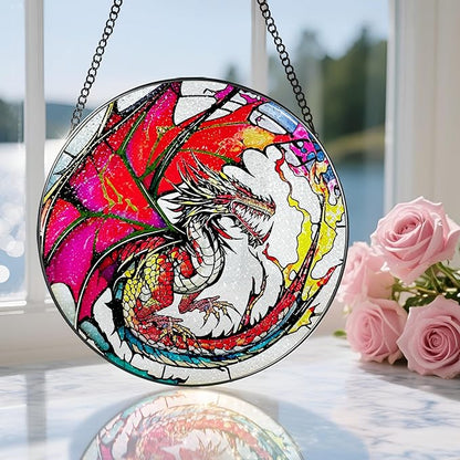 Stained Glass Window Hanging, Stained Glass Suncatcher, Dragon Sun Catcher, Window Hanging Decor, Dragon Gift, Gifts for Fathers Day, Christmas or Birthday Gift, Gifts for Him Dad Grandfather Son