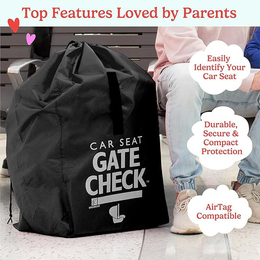 J.L. Childress Gate Check Travel Bag for Car Seats - Car Seat Travel Bag for Airplane, Fits All Baby & Infant Carriers, Airport Accessories for Gate Check, Flying Essentials, AirTag Compatible - Black