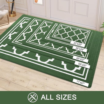 Buganda Indoor Door Mat, Dirt-Resistant and Absorbent Doormat, Anti-Slip, Low Profile Floor Mats for Inside Entryway, Front, and Back Door Entrance (36x24 Inches, Green)