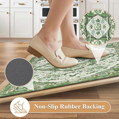 Ileading Anti Fatigue Kitchen Rugs Sets of 2 Cushioned Kitchen Mats for Floor Waterproof Kitchen Mat Set Non Slip Comfort Standing Mat for Kitchen, Office, Sink, Laundry